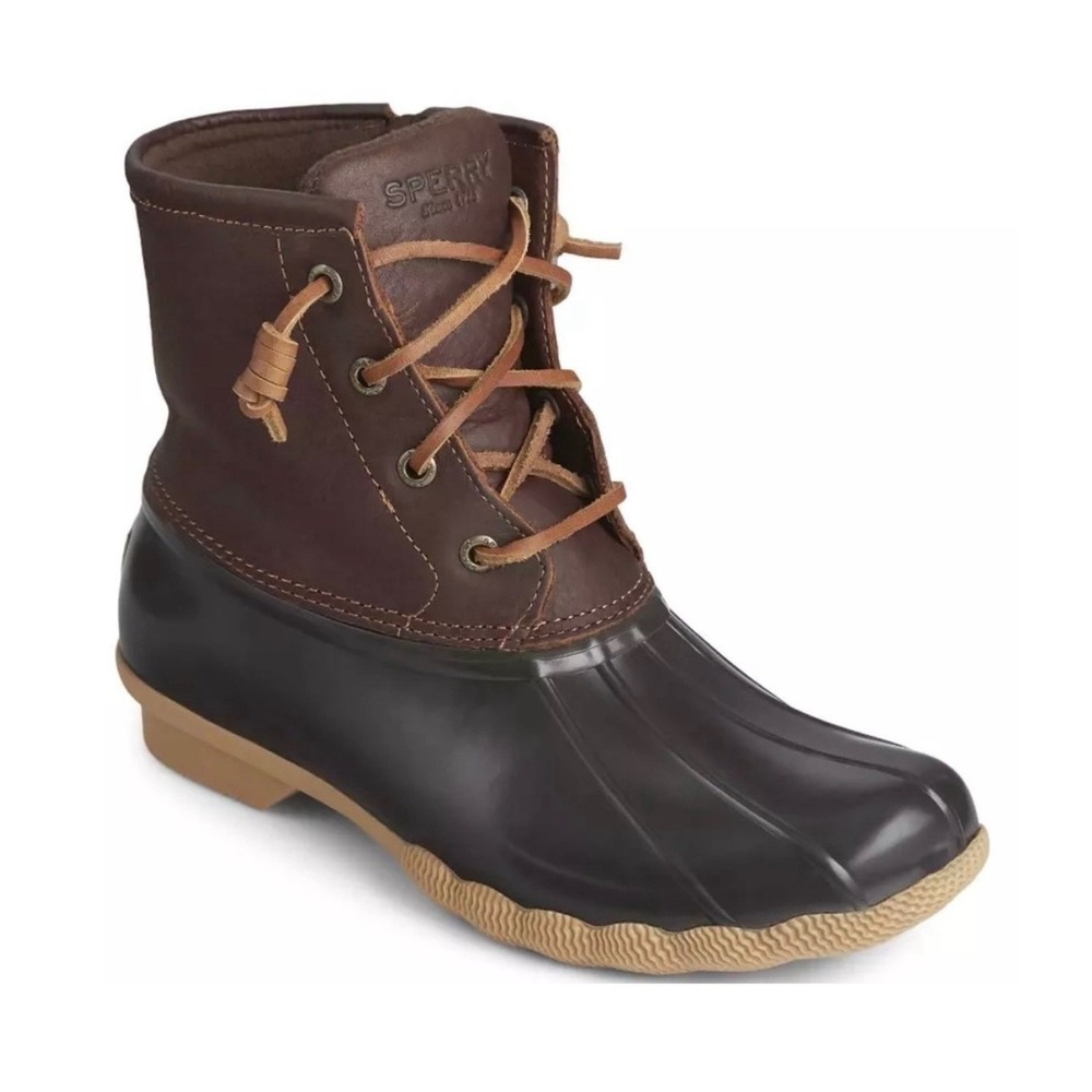 Sperry Boots Saltwater Duck Boots Women's 12 Brown Leather Black Waterproof Rain